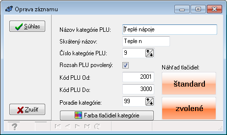 Nastavenie kategórie PLU