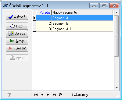 Číselník segmentov PLU